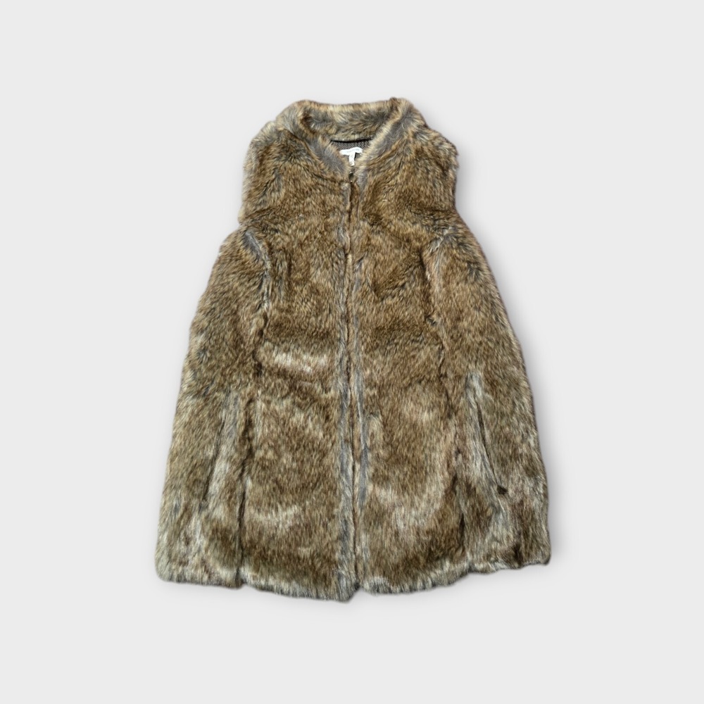 Maurices Full Zip Vest Womens Medium Brown Faux Fur Knit back